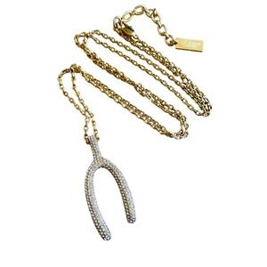Michael Kors Gold Plated Wishbone Necklace Crystal Pave Authentic Rare Box Chain